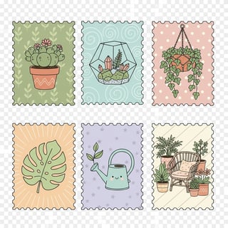 Whimsical Plant-Themed Stamp Illustrations