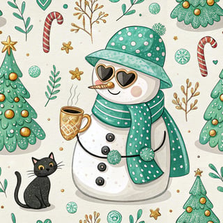 Cute Retro Snowman with Christmas Elements