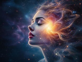 Ethereal Woman Merging with Galaxy