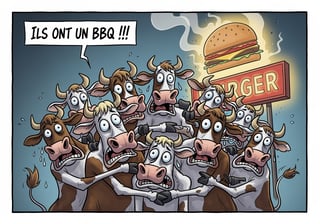 Funny Cartoon Cows in Panic