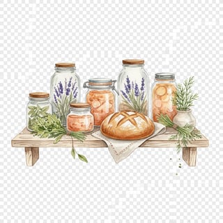 Watercolor Rustic Kitchen Shelf