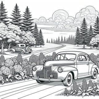 Vintage Car Coloring Book Outline