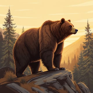 Brown Bear on Rocky Forest Ridge