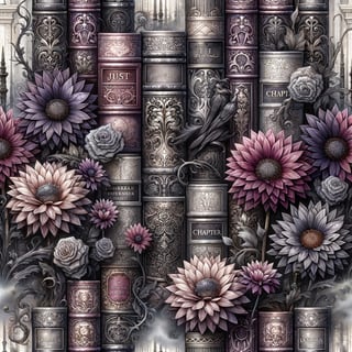 Gothic Books and Daisies Pattern