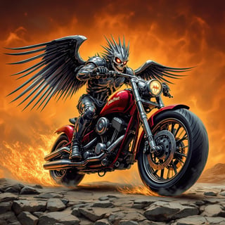Futuristic Skully Rider on Fiery Motorcycle