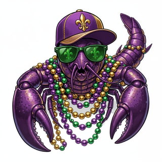 Vivid Mardi Gras Crawfish Illustration