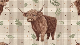Cute Highland Cow with Farmhouse Plaid