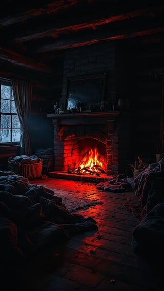 Dark Cabin with Dying Embers