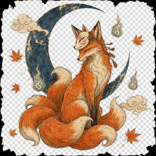 Vintage Kitsune Moon Poster