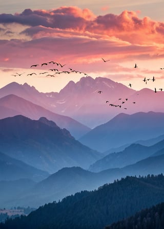 Pink Sunset Over Majestic Mountains