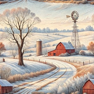 Winter Midwest Countryside Watercolor