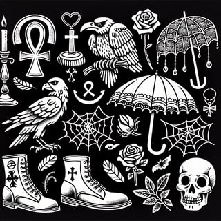 White Line Art Gothic Doodle Clipart