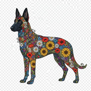 Boho Floral Belgian Malinois Illustration