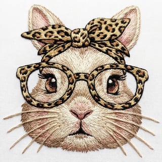 Detailed Embroidered Bunny Face Illustration