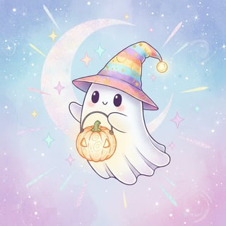 Cute Halloween Ghost with Wizard Hat