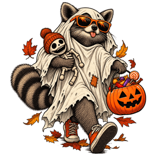 Vintage Raccoon Halloween T-Shirt Graphic
