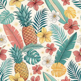 Tropical Cartoon Hibiscus Pattern