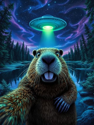 Beaver Selfie Under UFO