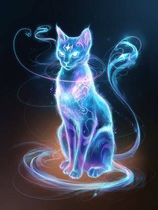 Ethereal Cat with Glowing Trails