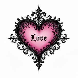 Gothic Heart Illustration with Baroque Frame