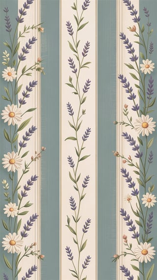 Vintage Blue and Cream Floral Wallpaper