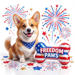 Cheerful Corgi with Patriotic Toy