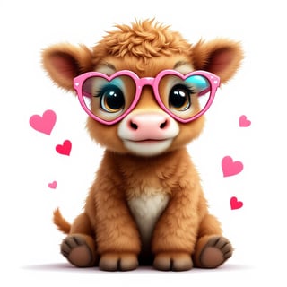 Cute Highland Cow with Heart Glasses