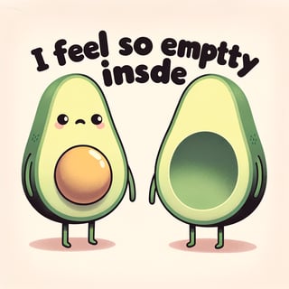 Sad Cartoon Avocado with Empty Pit