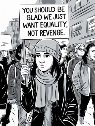 Cartoon Protest Scene with Teenage Girl