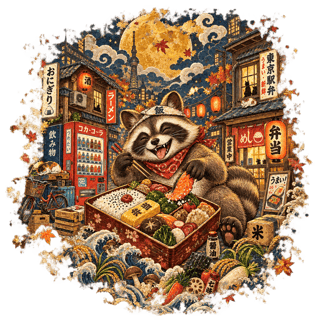 Vintage Tokyo Raccoon Bento Poster