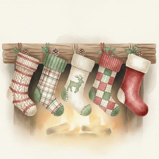 Watercolor Christmas Stockings Clipart