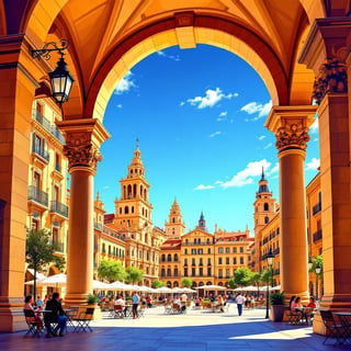 Sunlit Plaza Mayor in Salamanca