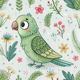 Green Parakeet in Whimsical Pose