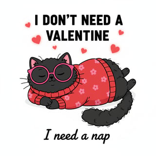 Fluffy Cat Cartoon with Valentines Text