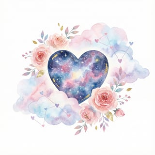 Celestial Heart with Watercolor Clouds