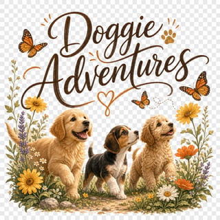 Puppies Exploring Colorful Garden