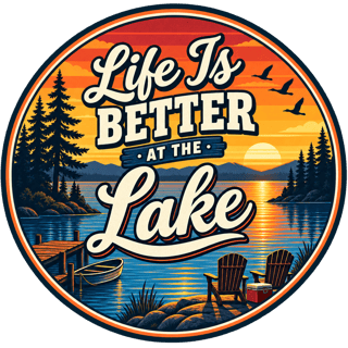 Retro Lake Sunset Badge Vector