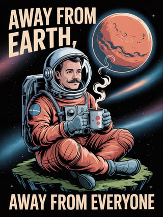 Retro Sci-Fi Astronaut with Coffee