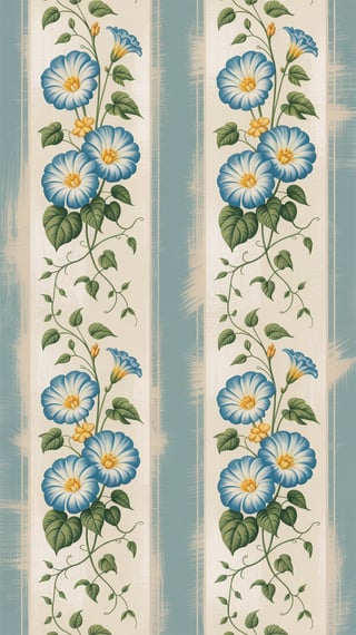 Vintage Blue Floral Stripe Wallpaper