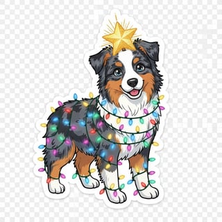 Australian Shepherd with Christmas Lights