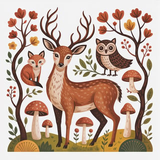 Folk Art Pattern with Stylized Animals