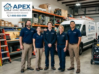 HVAC Staff Posing with Logo