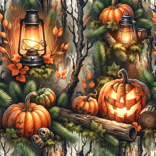 Watercolor Woodland Halloween Camouflage