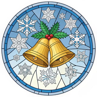 Winter Stained Glass Golden Bells
