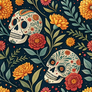 Colorful Dia de los Muertos Pattern