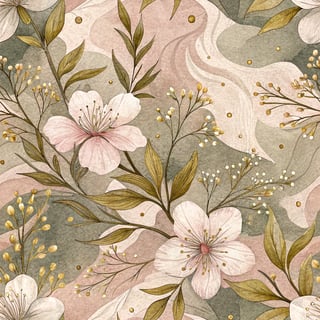 Neutral Camouflage Pattern with Floral Veins