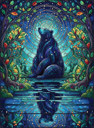 Mystical Bear Stained-Glass Wallpaper