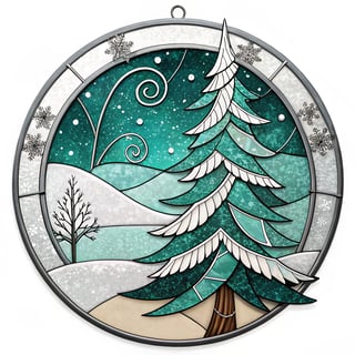 Winter Pine Tree Stained Glass Medallion