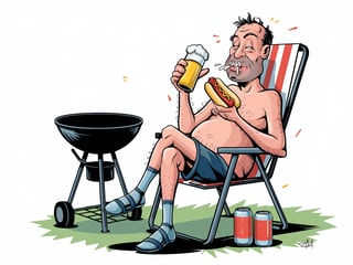 Cartoon Uncle at Backyard BBQ