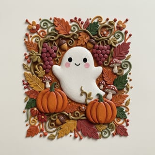 Cozy Fall Ghost Floral Illustration